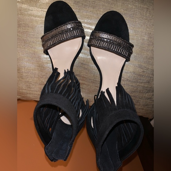 Beautiful Vince Camuto black leather suede ankle strap dress sandal size 8/38 - Picture 4 of 8